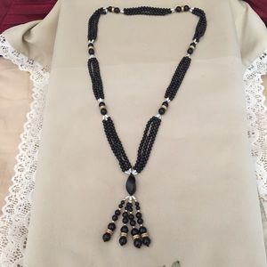 ANTIQUE RARE NECKLACE WITH REAL ONYX/PEARLS/GOLD